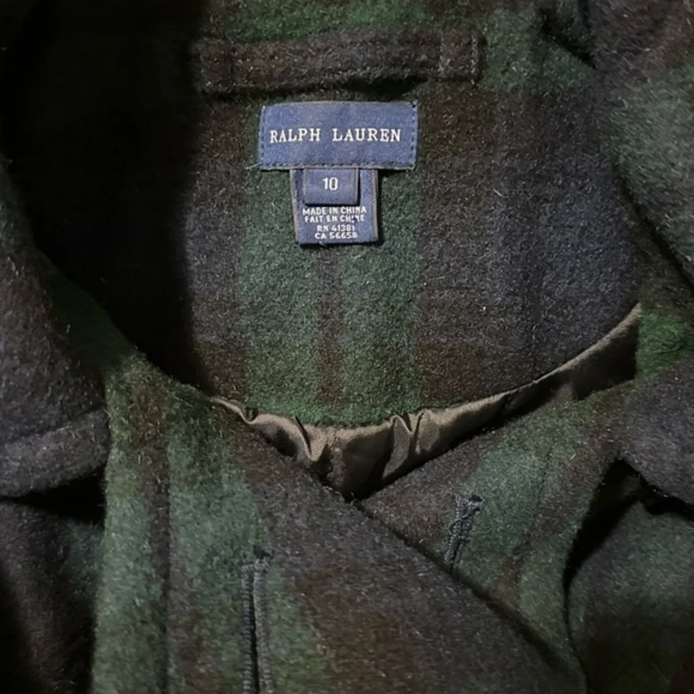 Ralph Lauren Doubled Breasted Tartan Plaid Wool Pea Jacket‎ Sz. 10